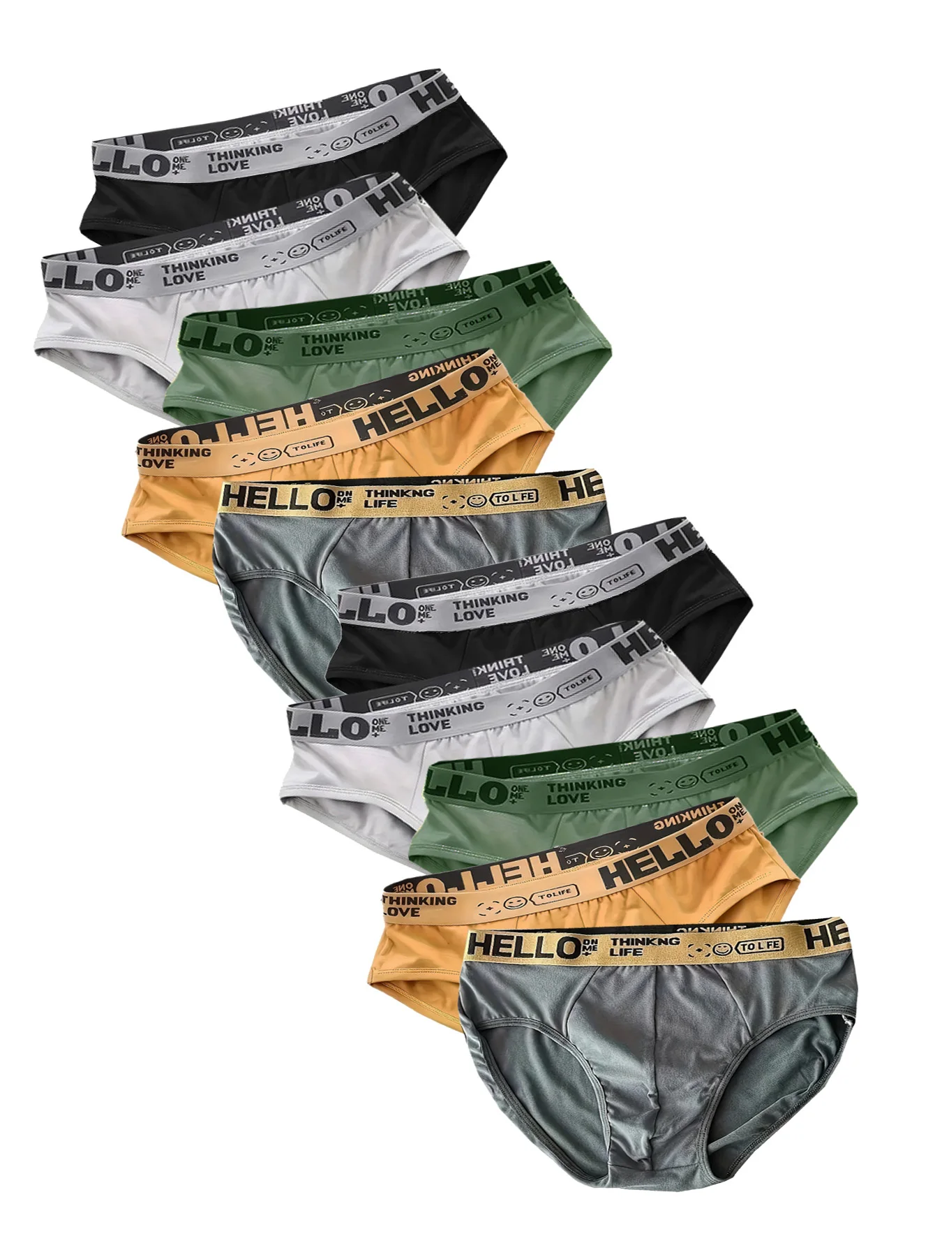 10PCS Men's Breathable Triangle Pants with Multi-Color Combination and Unique Belt Design Are Comfortable Daily Underwear