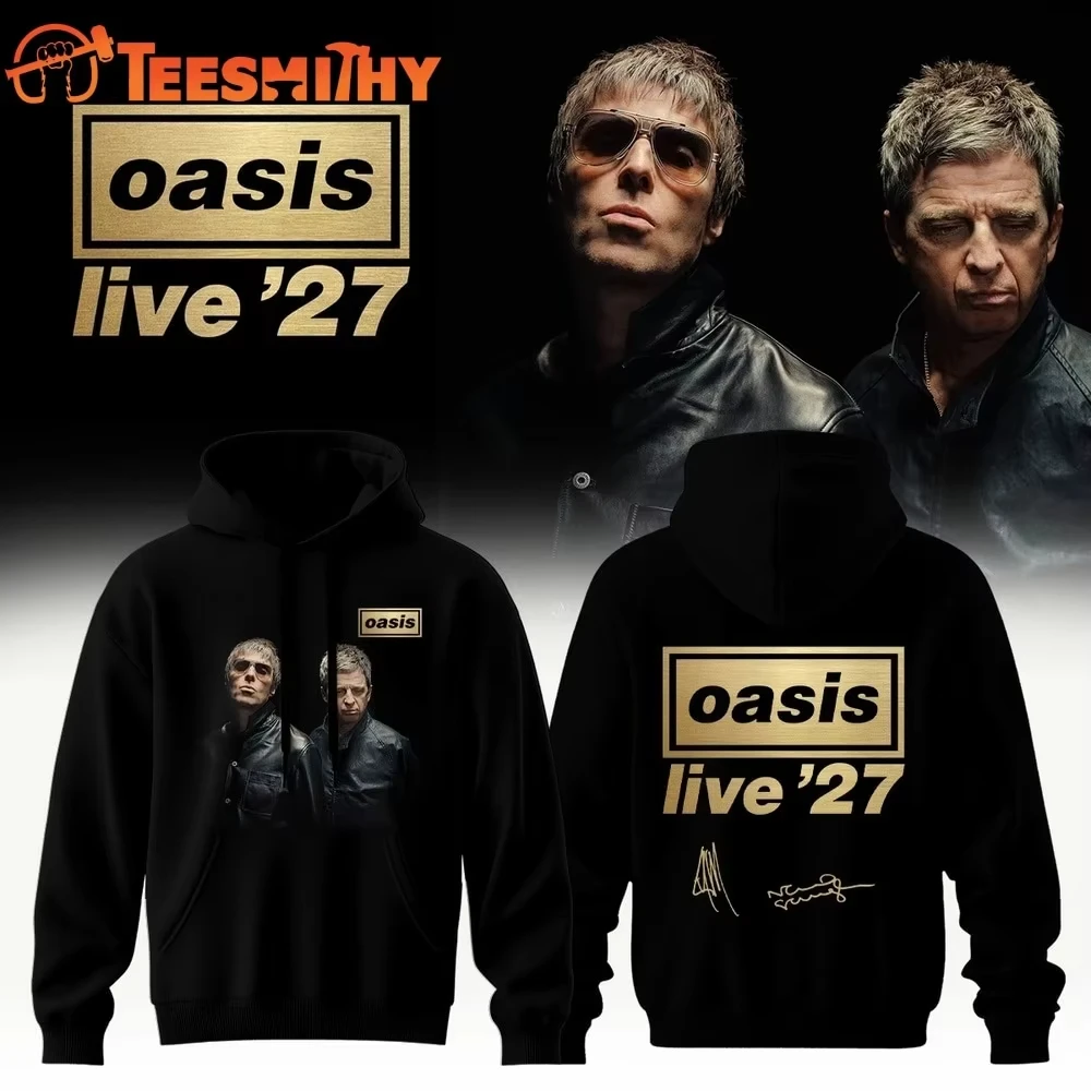 2026 New Oasis Live '27 Merch Hoodie Front Back Print Noel Liam Brothers Portrait Unisex Pullover Hoodie Rock Music Fan Gift
