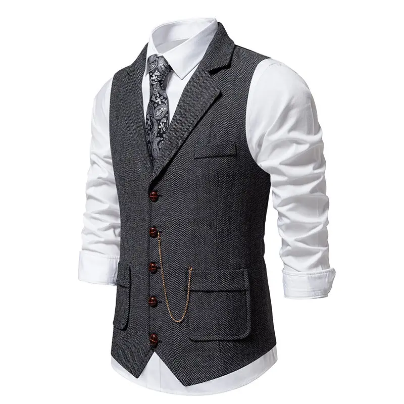 Gilet en Glace Trempée pour Homme, Poches à Col Rabattu, Style Anglais, Décontracté, Vintage, Intell