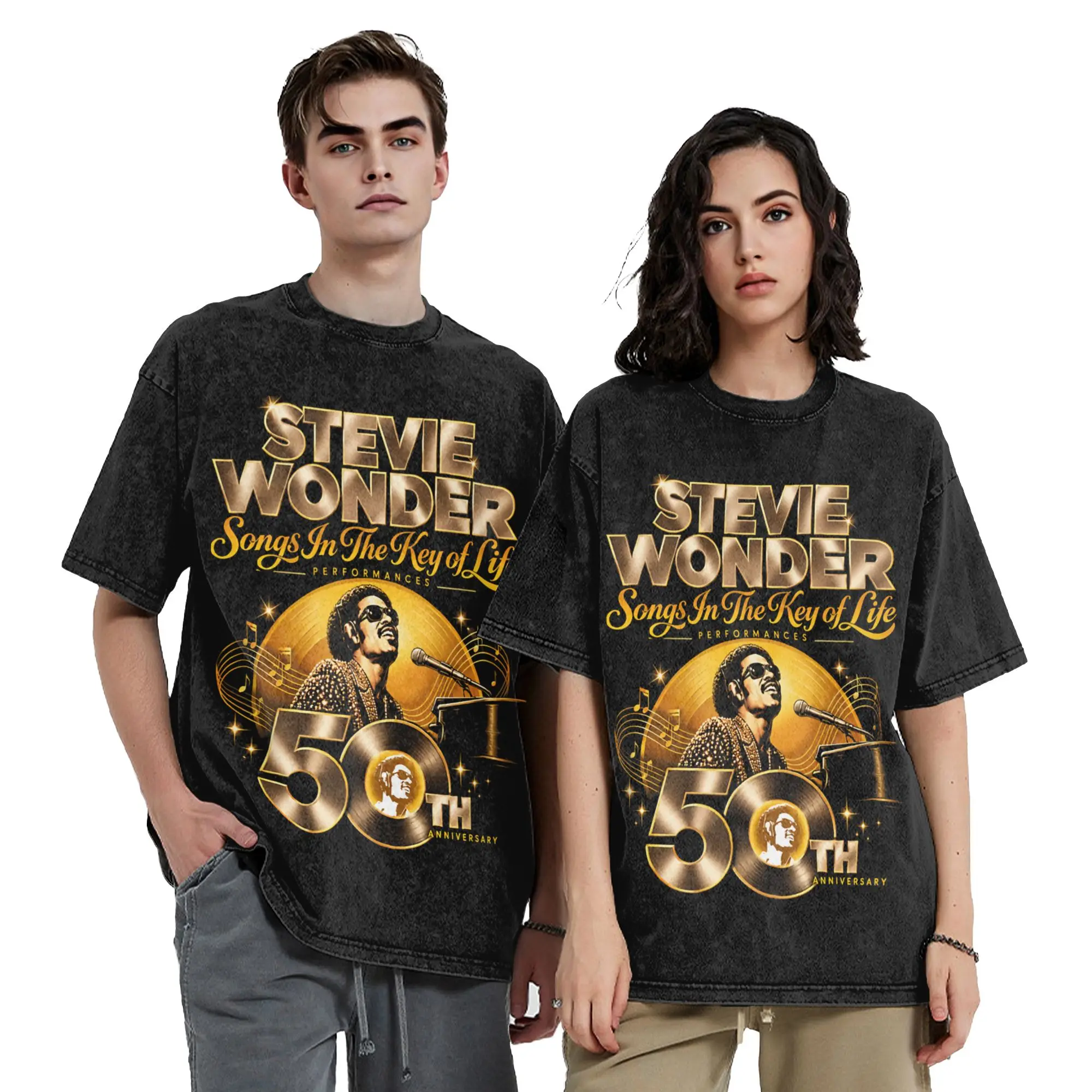 S-Stevies Wonders Songs In the Key Of Life 50th Anniversary Washed T Shirts Streetwear T-Shirt Tee Men Women 100% Cotton Printed
