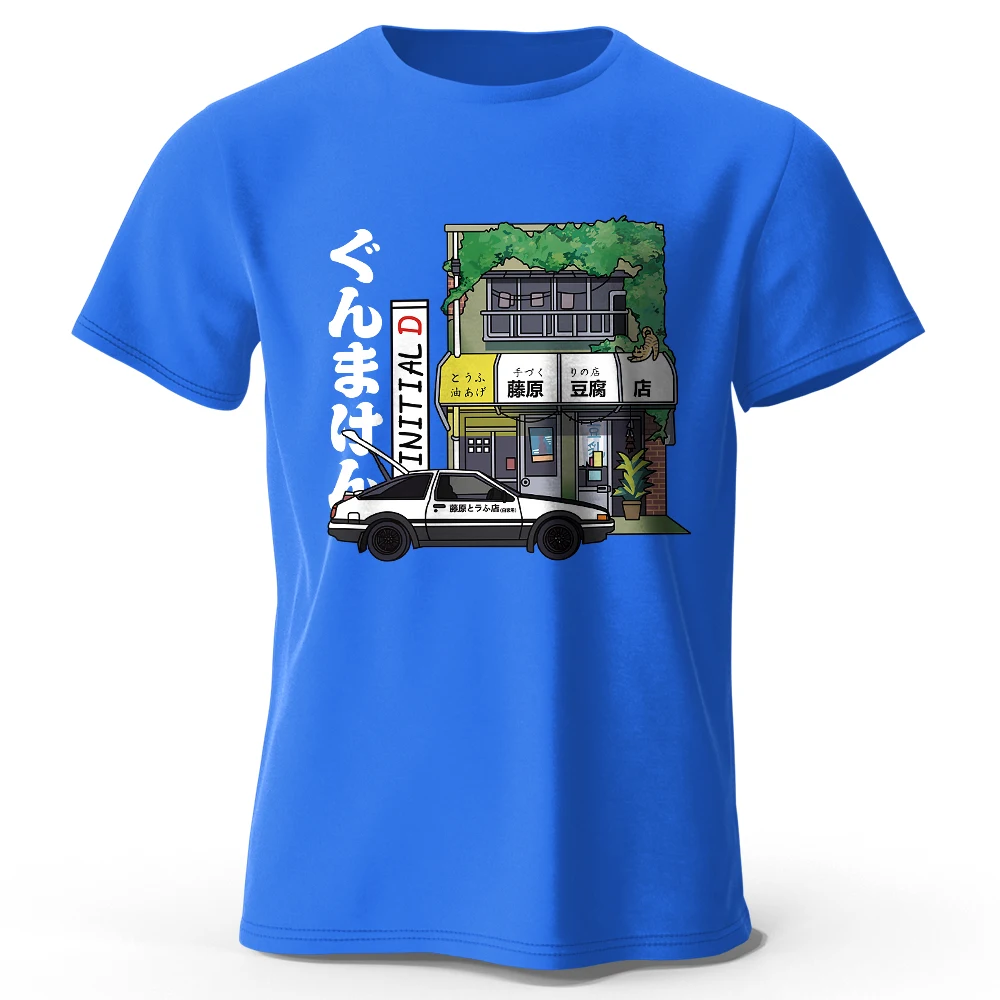 Fujiwara Tofu Shop AE86 Bedrucktes Unisex-T-Shirt für Männer und Frauen, T-Shirts, Tops, 100 % Baumwolle, Initial D Graphic Drift Streetwear