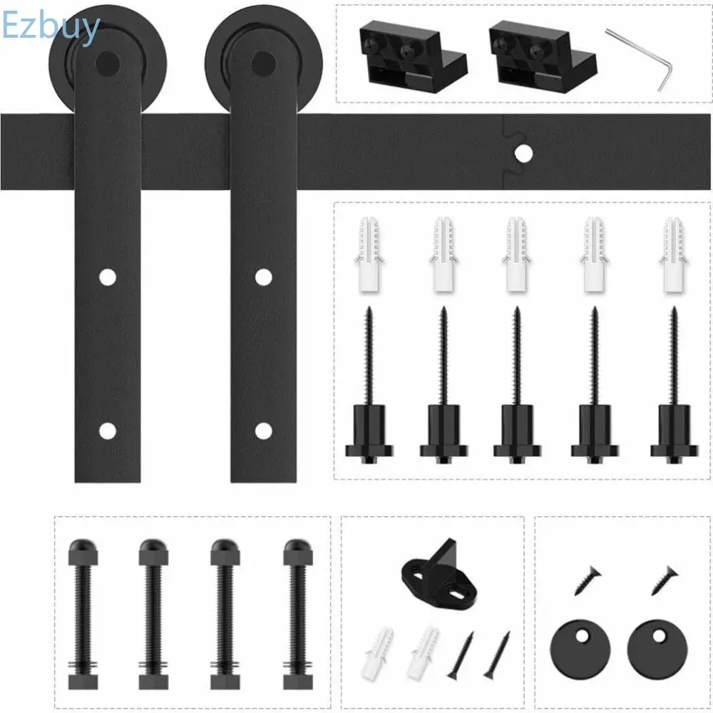 HACCER I-Shaped 4-16FT Barn Door Slide Rail Hardware Kit Black Barn Door Hanger System Carbon Steel Door Roller Track
