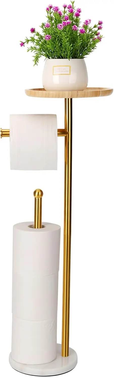 

Standing Toilet Paper Holder Gold with 7.9" Big Tray, 2.2Lbs Heavier Marble Base, Freestanding Paper Holder Stand with Phone She