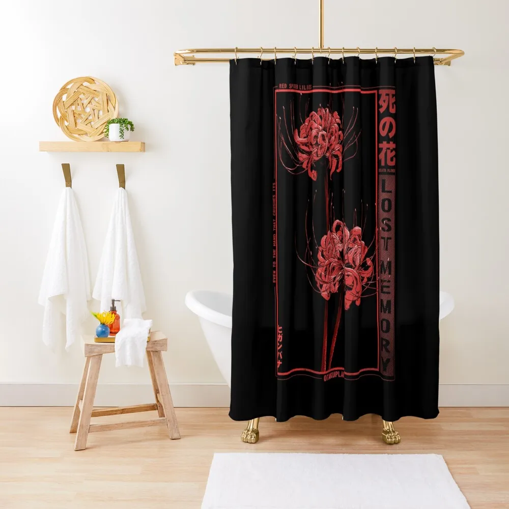 Japanese Spider Lily in Grunge Anime Aesthetic Flower Shower Curtain Modern Bathroom Accessories Curtain