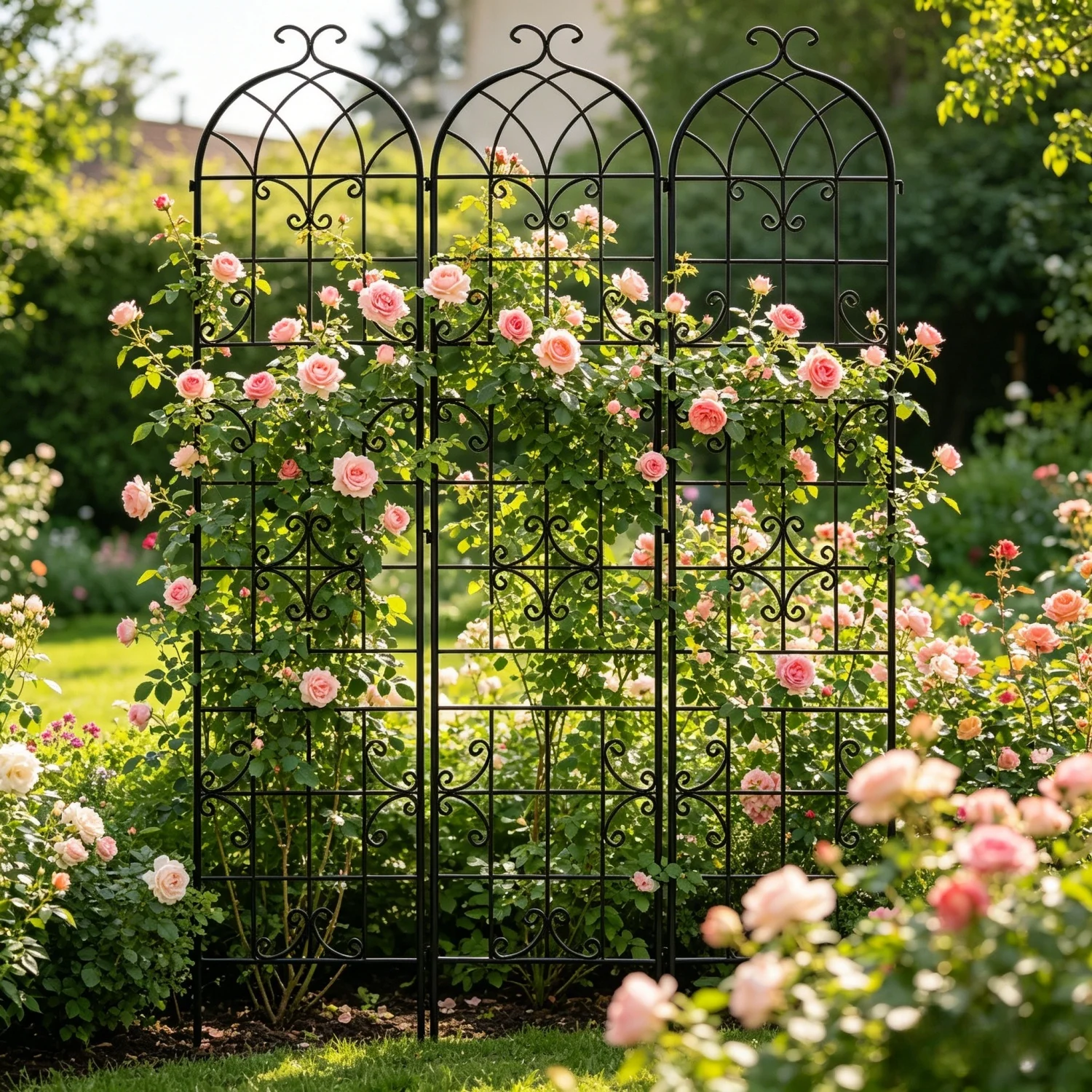 3 Pack Rustic Iron Arch Decoration Garden Trellis for Supporting Climbing Plants Metal Garden Fence Support Vine Trellis