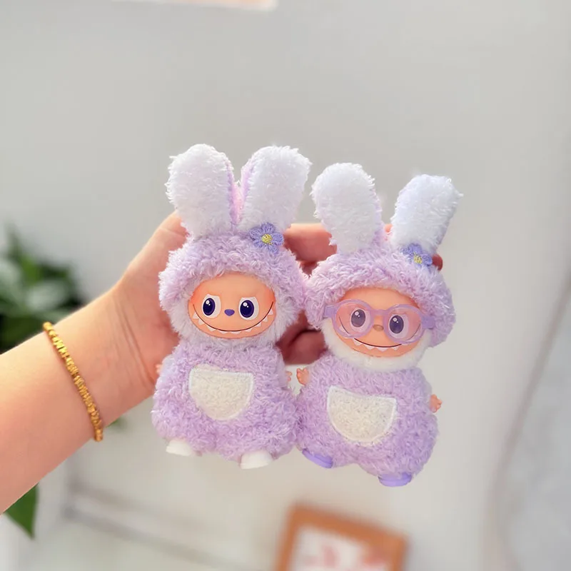

New Mini Doll Outfit For 4th Gen LABUBU 4.0 Pin For Love Series Cute Plush Set With Purple Flower Bunny Ears Matching Glasses