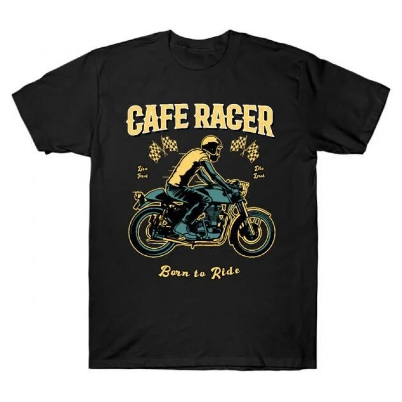 

0427 Cafe Racer Born to Ride Retro Motorcycle Gift T-Shirt for bikers 100% cotton Short sleeve Graphic clothes All size Tee