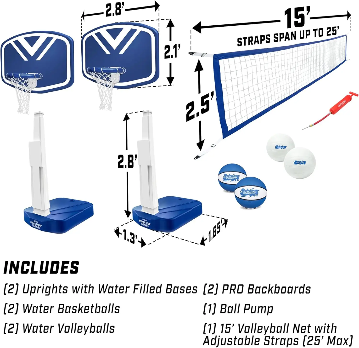 Juego de baloncesto y voleibol Hoop 2 en 1, conjunto completo de piscina