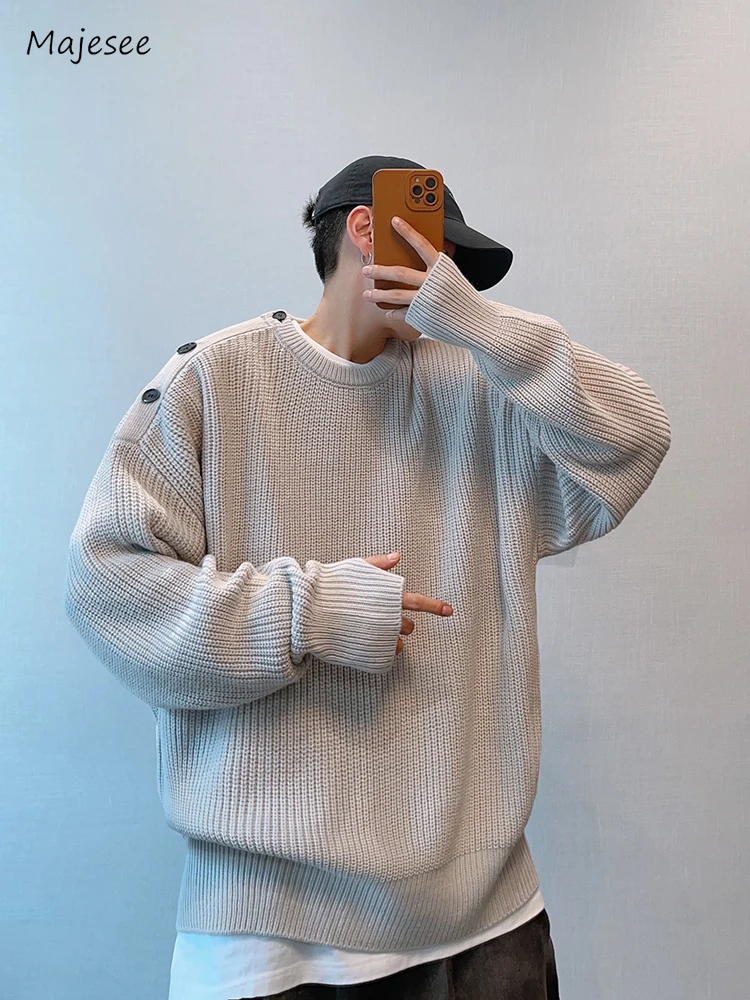 

Side Slit Sweaters Men O-neck Knitwear Stretchy Tender Spring Autumn Outdoor Handsome Streetwear Japanese Style Advanced Chic