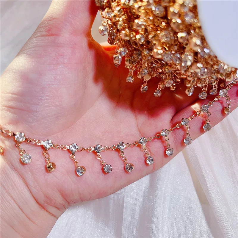 

1meter Glass Crystal Zircon Charms Chains Necklace Copper Metal Link Chains Bulk Lot for Diy Bracelet Jewelry Making Accessories