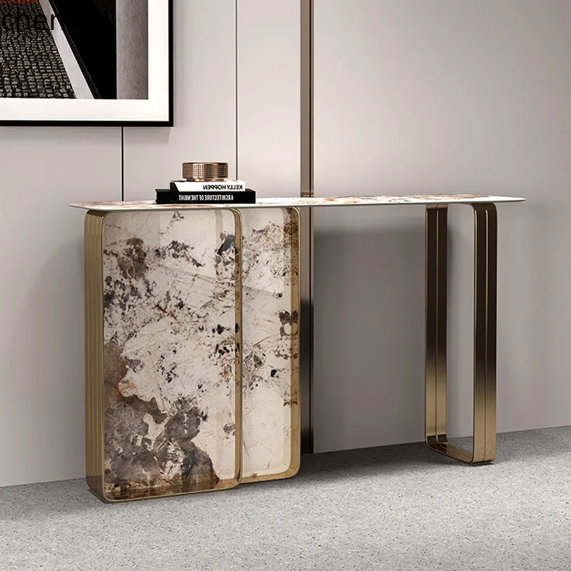 

HXL light luxury entrance case simple living room end view table against the wall stainless steel entrance entrance table