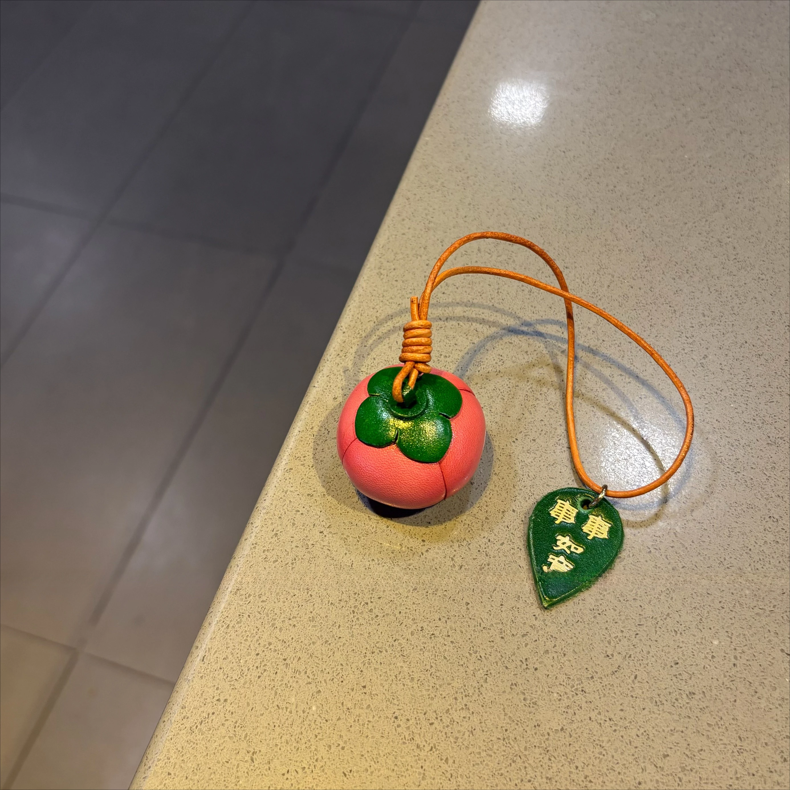 The first layerof cowhide persimmon ruyi bag pendant keychain pendant ideal persimmon everything goes well with backpack pendant