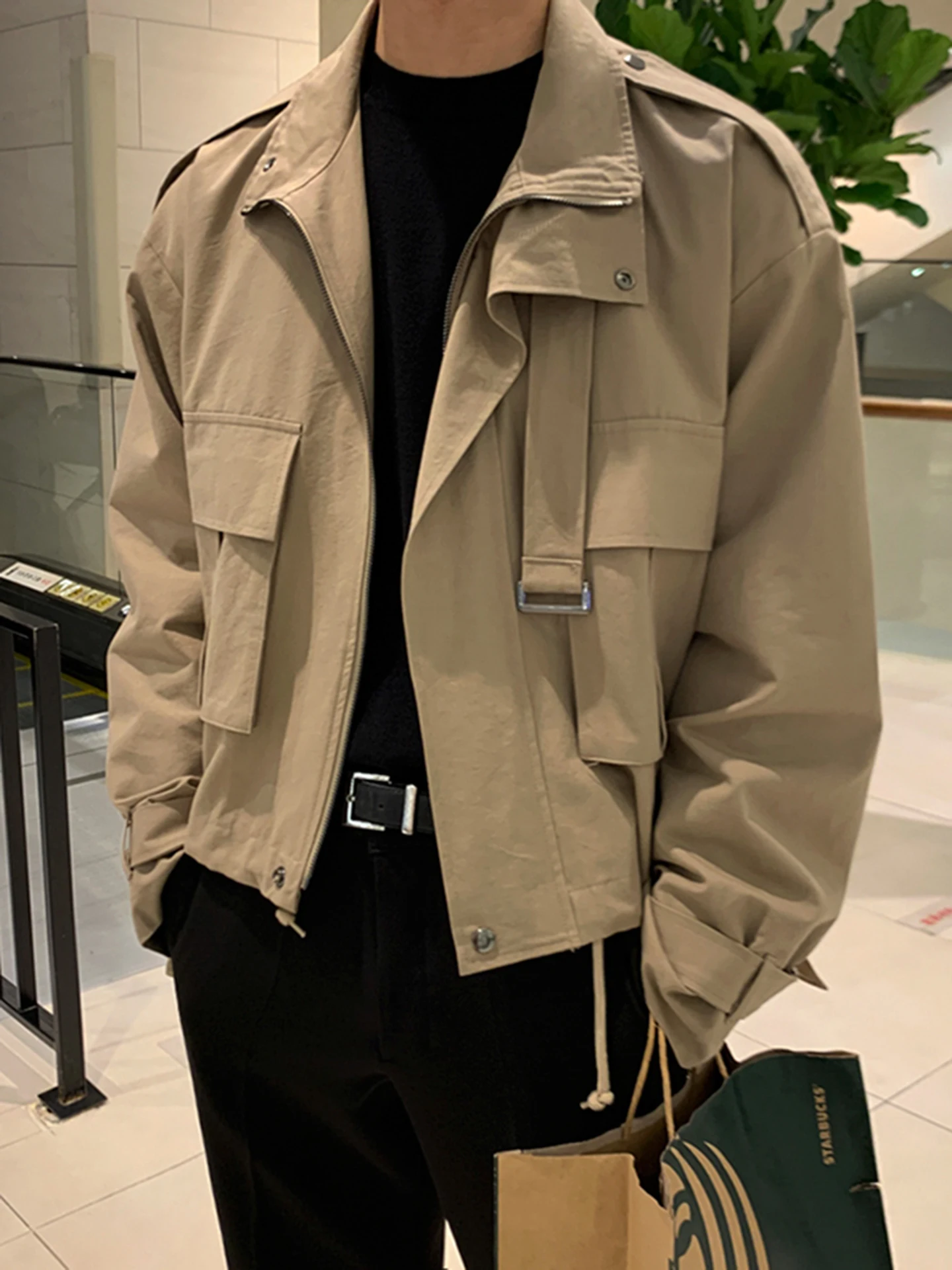 

Khaki Multi-ket Workwear Jaet Men's Boxy Fit ort Wide Outerwear American High Street Sle Retro Windproof Coat