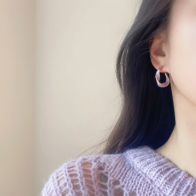 2022 New Fashion Lavender Purple Earrings for Woman Metal Golden Twisted Art Line Purple Stud Earrings Gift Jewelry Wholesale