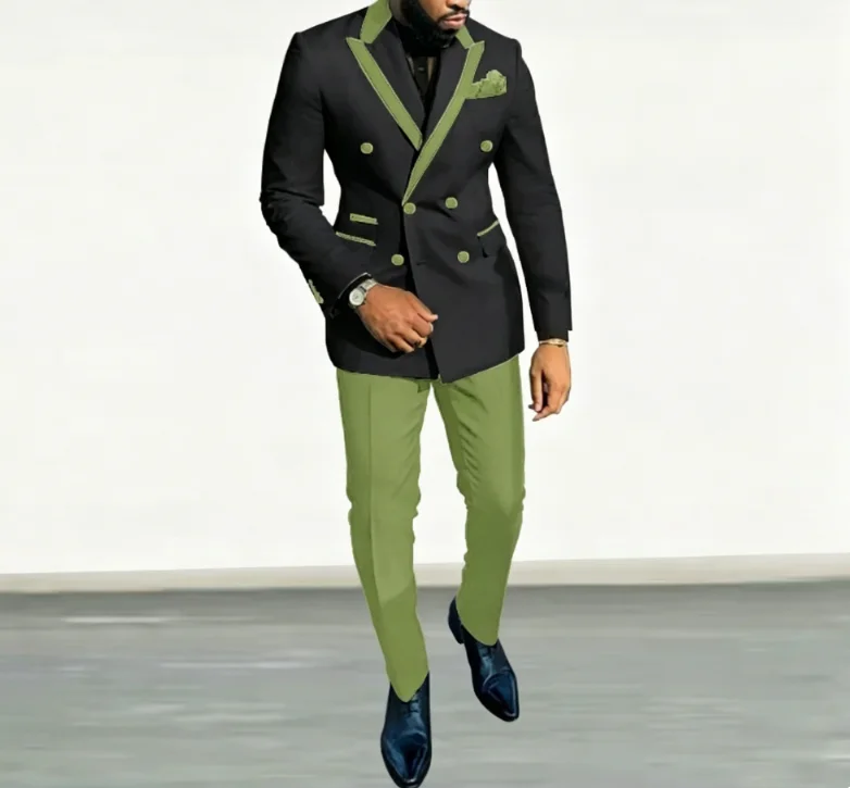 

Classic Black Suit Set For Male Evening Dinner Stylish Double Breasted Blazer Pants 2 Pieces Prom Luxury Slim Fit Outfits