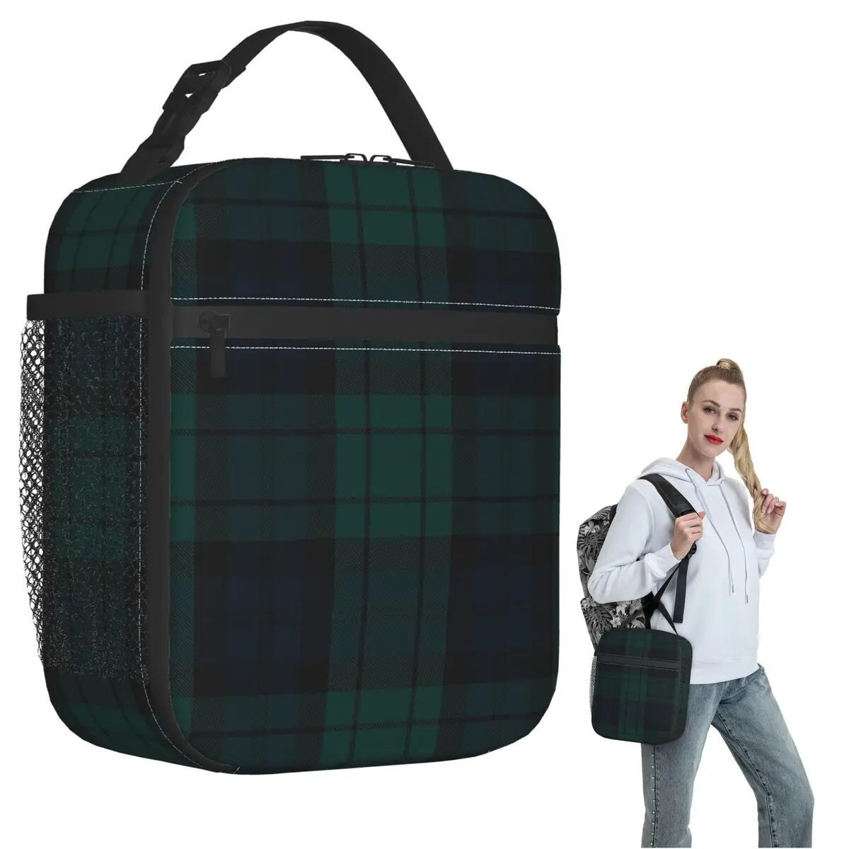 

Black Watch Tartan Insulated Lunch Bag for Women Children Leakproof Food Boxes Thermal Lunch Box Tote