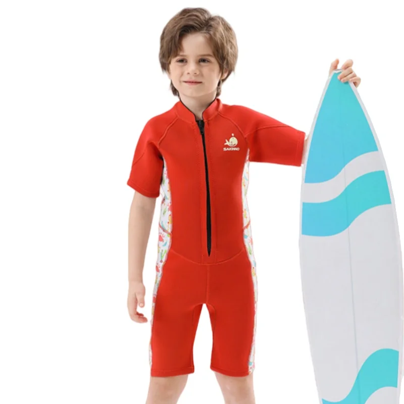 2.5mm Neoprene One-Piece Zipper Shorty Thermal Wetsuit Full Surfing Snorkeling Wetsuits for Kids Juniors Teens Youth