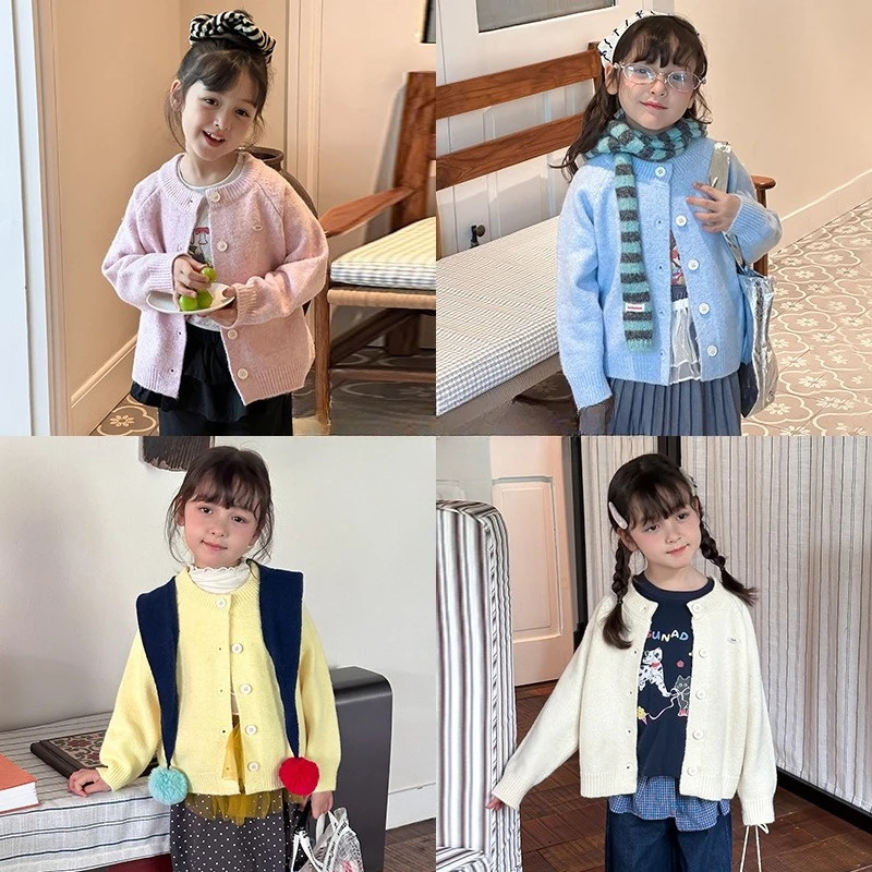 

Children's 2025 New Autumn Knitted Cardigan Girls 2025 New Top Clothes Foreign Autumn Sweater