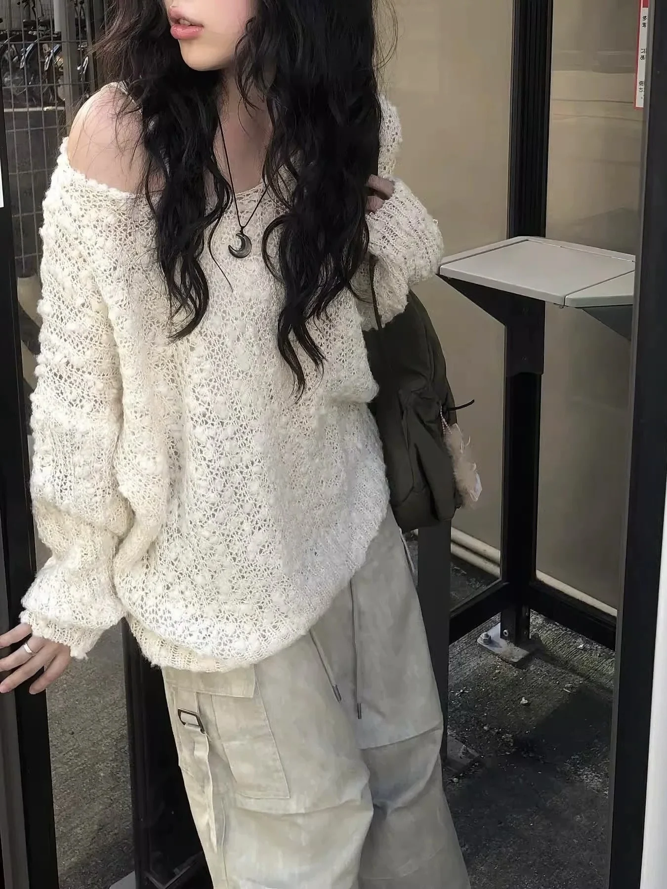 

Свободный крой корейский вязаный свитер с вырезом Lantern Sve n Pattern Мягкий повседневный круглый топ Ne Long Sve Top