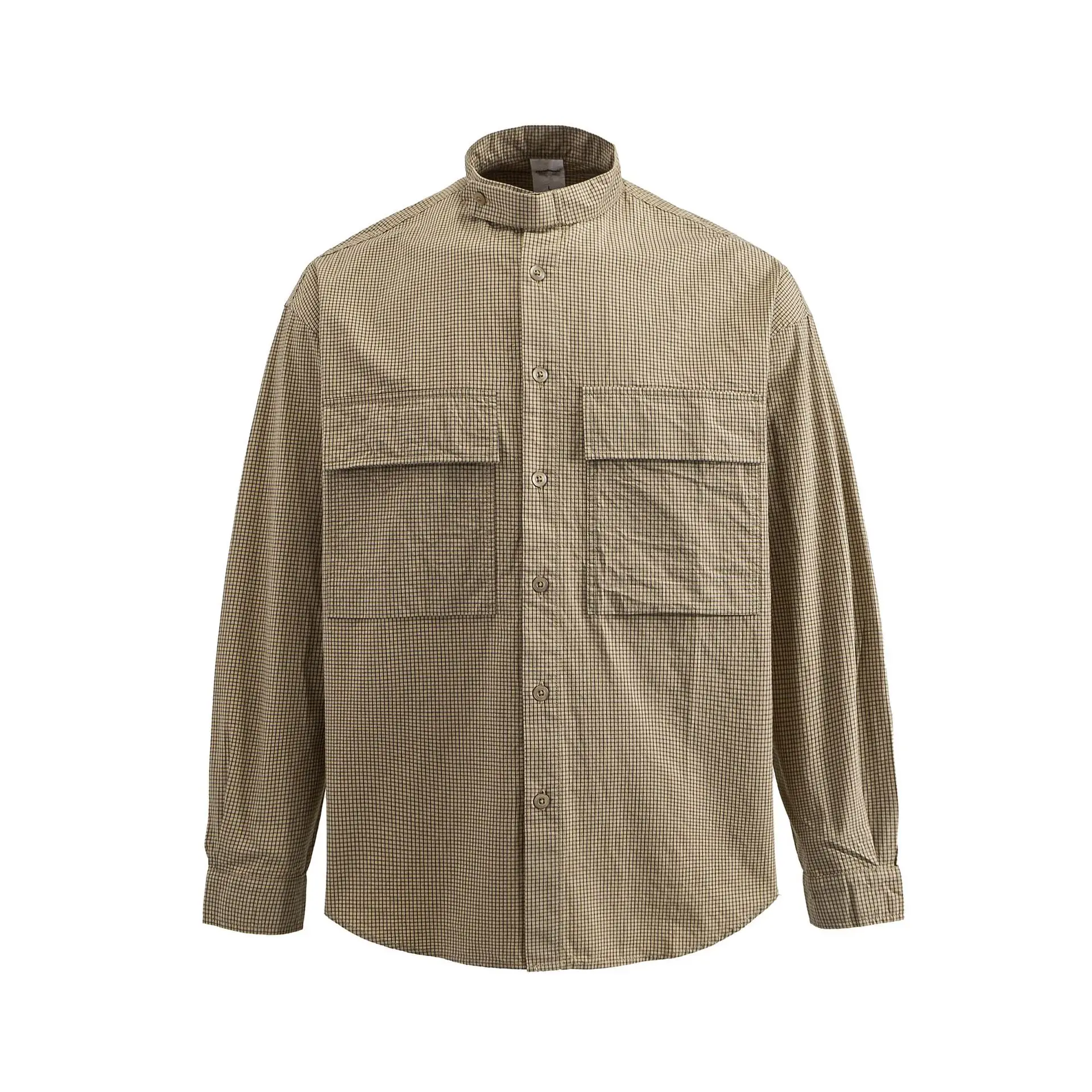 Spring New Shirt Men Japanese Streetwear Fashion Vintage Plaid Stand Collar Casual Loose Long Sleeve Oversize Shirts Blouse