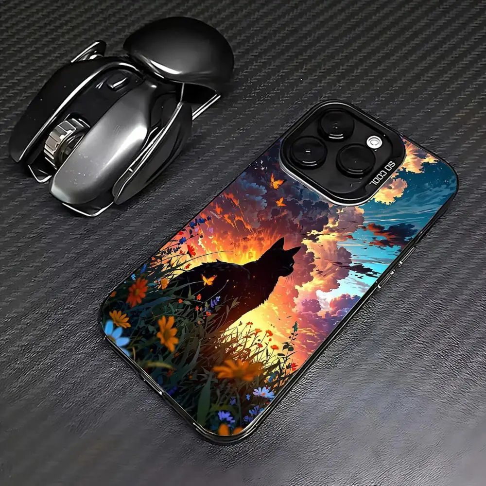 

Little cat setting sun afterglow phone case for iPhone 16 15 14 13 12 11 Pro/ Max/Plus shock-proof rear cover anti-fingerprint