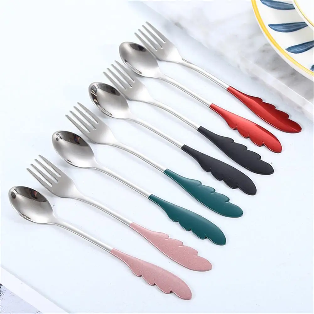 1~4PCS Cake Spoon Titanium Coffee Spoon Cute Kitchen Products Mixing Spoon Portable Dessert Fork Creative Tableware Round Spoon