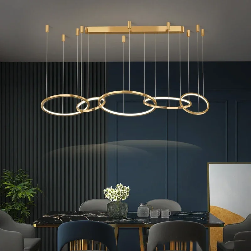 Ring design modern LED chandelier hotel lobby light AC110V 220V long dinning room light fixtures