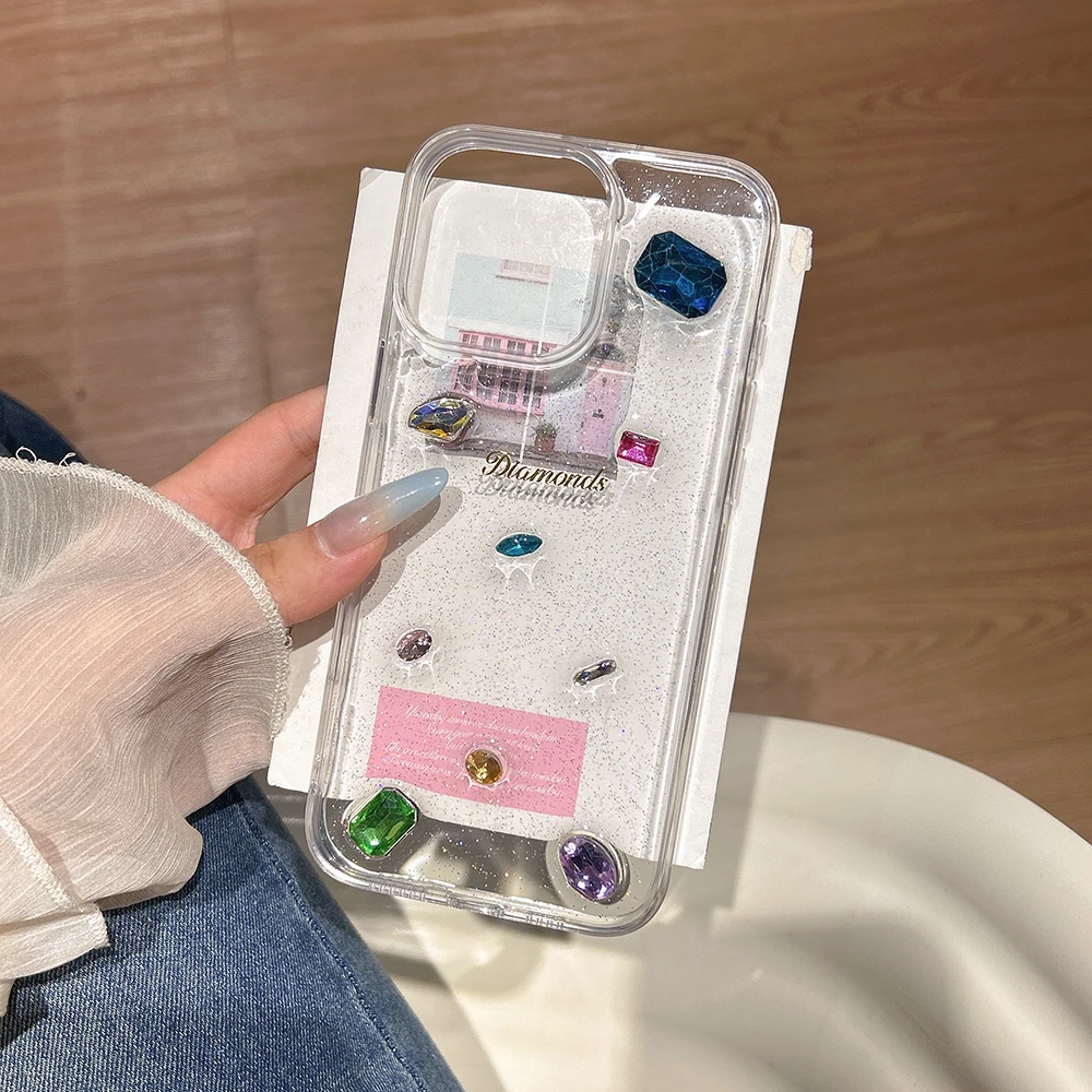 Modische Luxus-Glitzer 3D-Strass-Diamant Transparente Handyhülle für iPhone 17 Pro 16 Pro Max 15 13 14 Stoßfeste Durchsichtige Schutzhülle – Detail 2