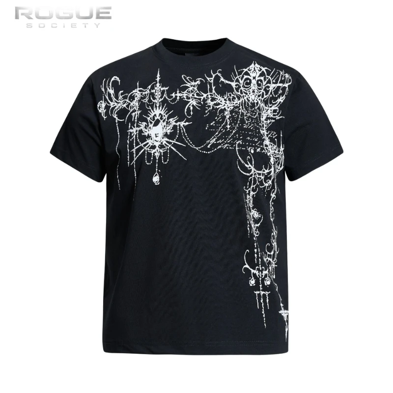 American Gothic Thorn Print T-shirt Men Neutral Fit Harajuku Hip Hop Clothing Streetwear Y2K Aesthetic Casual Summer Tops Unisex