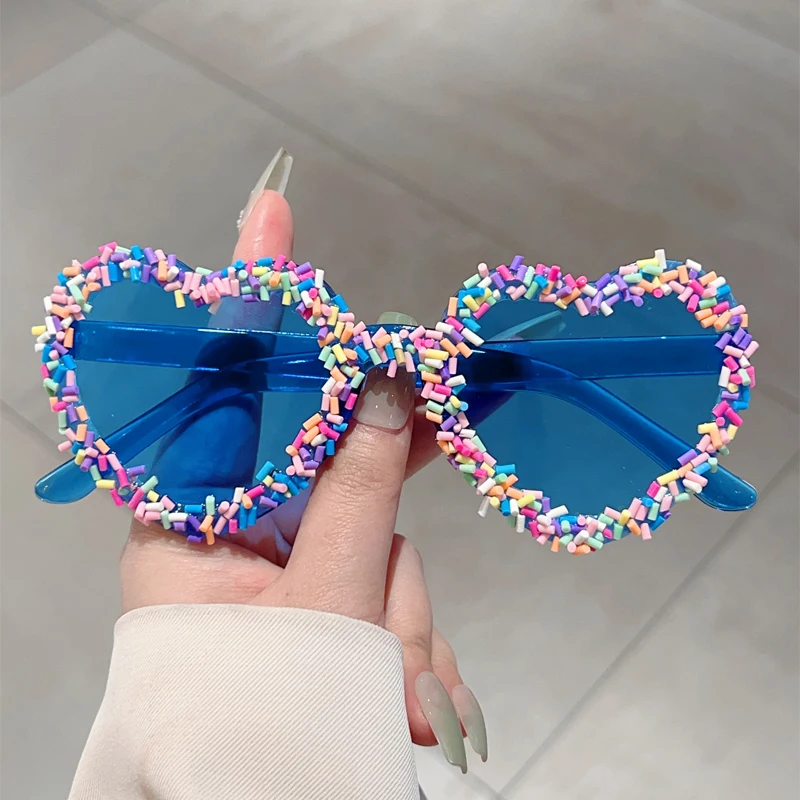 KAMMPT Heart Shape Sunglasses with Colorful Jimmies Women Stylish Cute Beach Sun Glasses Trendy Original Vacation Casual Shades