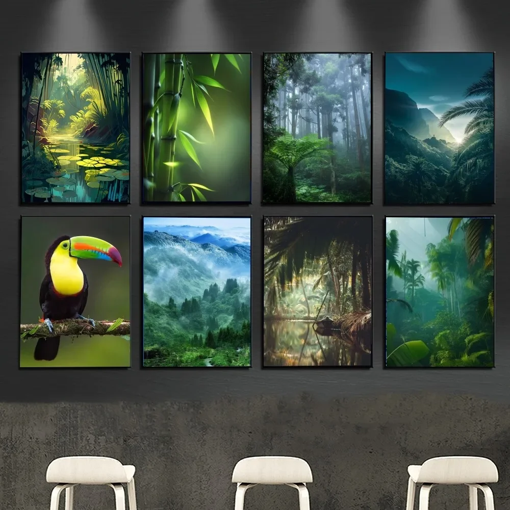 Tropical rainforest animals and plants Poster Kraft Club Bar Paper Vintage Poster Wall Art Painting Bedroom Study Stickers