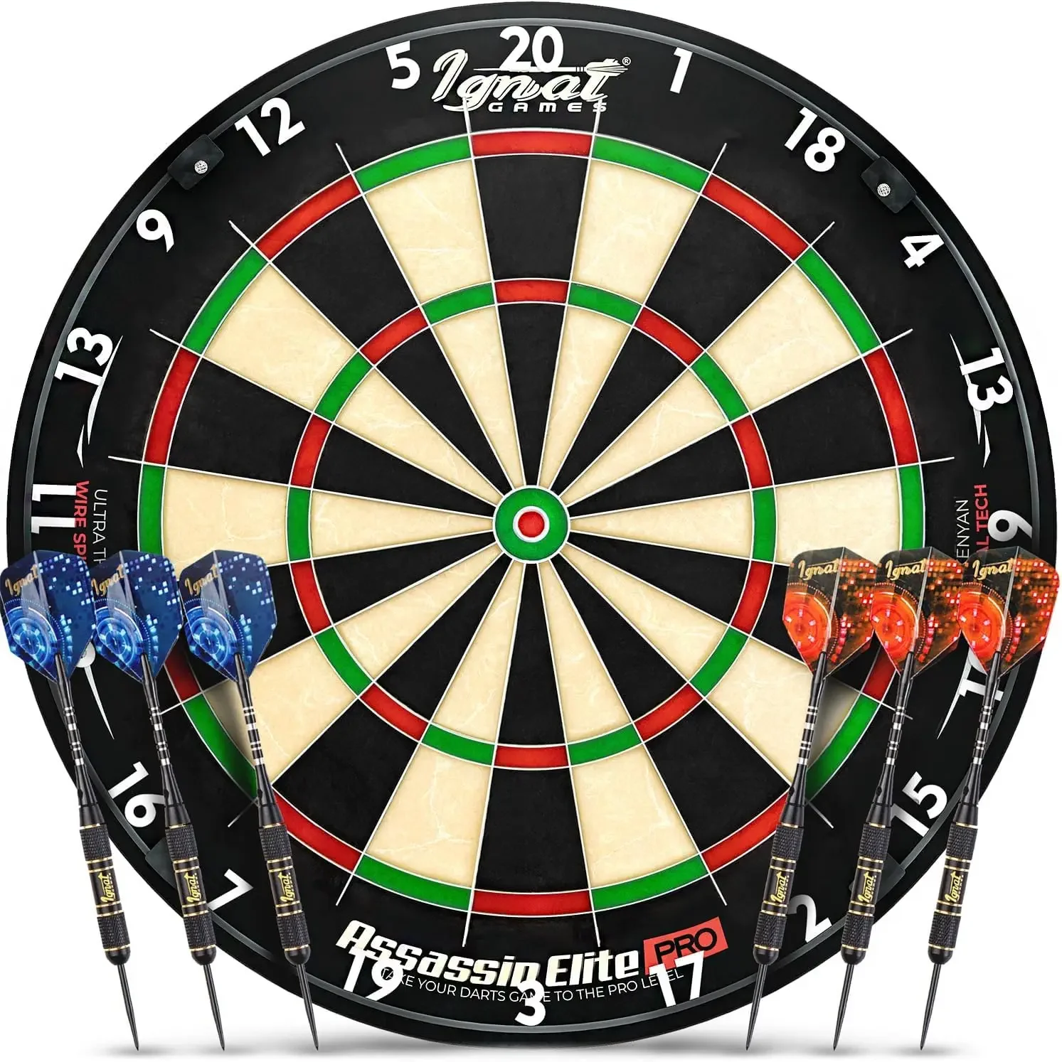 Dart Board Professional- Competition Size Kenyan Sisal Dart Board for Adults - Staple-Free Ultra-Thin Wire Spider