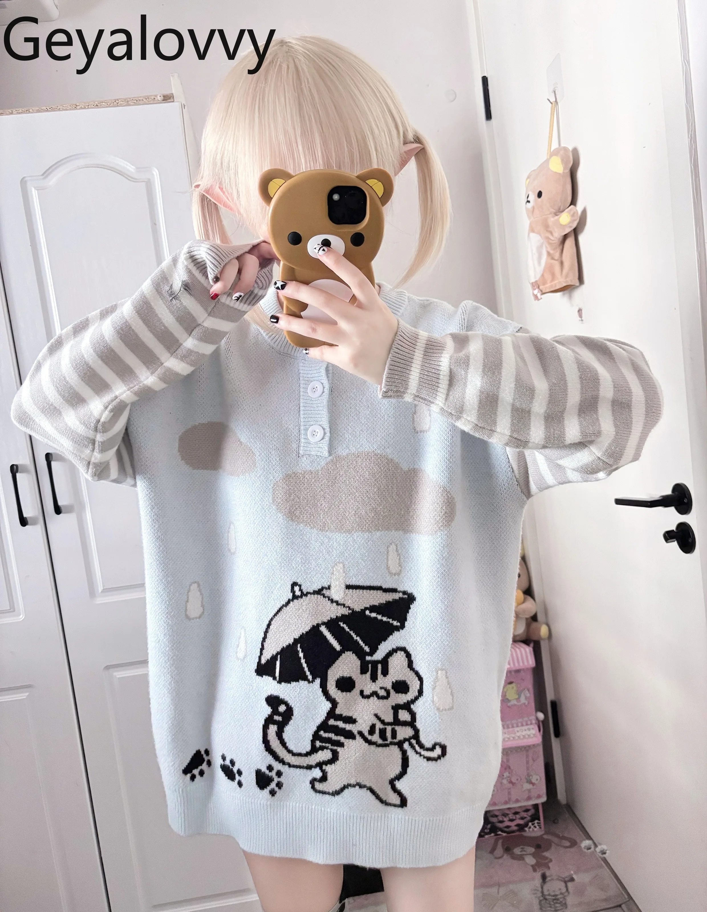 

Новинка 2023 года, осенне-зимние свободные вязаные свитера, топ в японском стиле, милые универсальные пуловеры с круглым вырезом, милые модные повседневные пуловеры, свитер