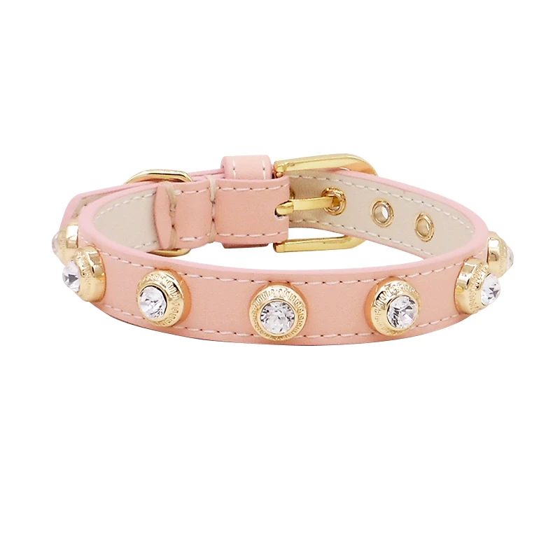 

Cat Dog Collar Bling Czech Rhinestone Genuiner Leather Pet Collar Necklace High-end Big Crystal Pure Handmad Drop Shipping