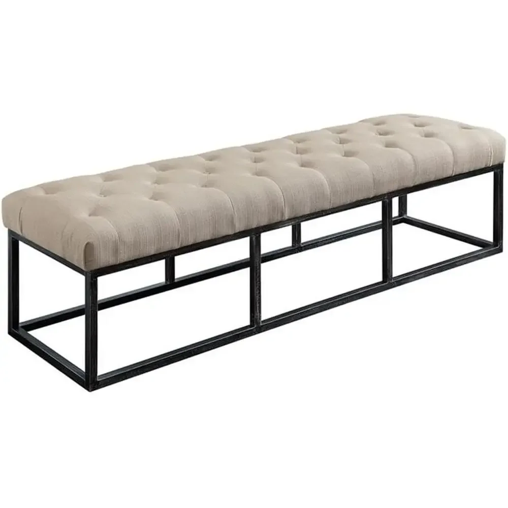 Upholstered Long Bench with Metal Legs, Padded Ottoman, Ideal for Bedroom, Ivory