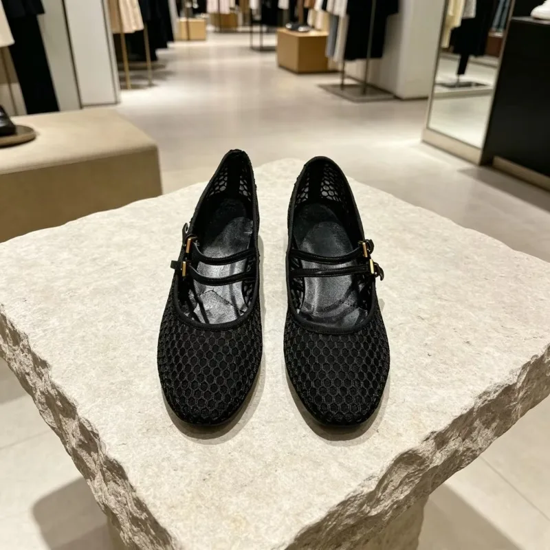 2026 New Women Mesh Sheepskin Lining Mary Jane Ballet Flats Soft Comfort Daily Casual Flat Shoes
