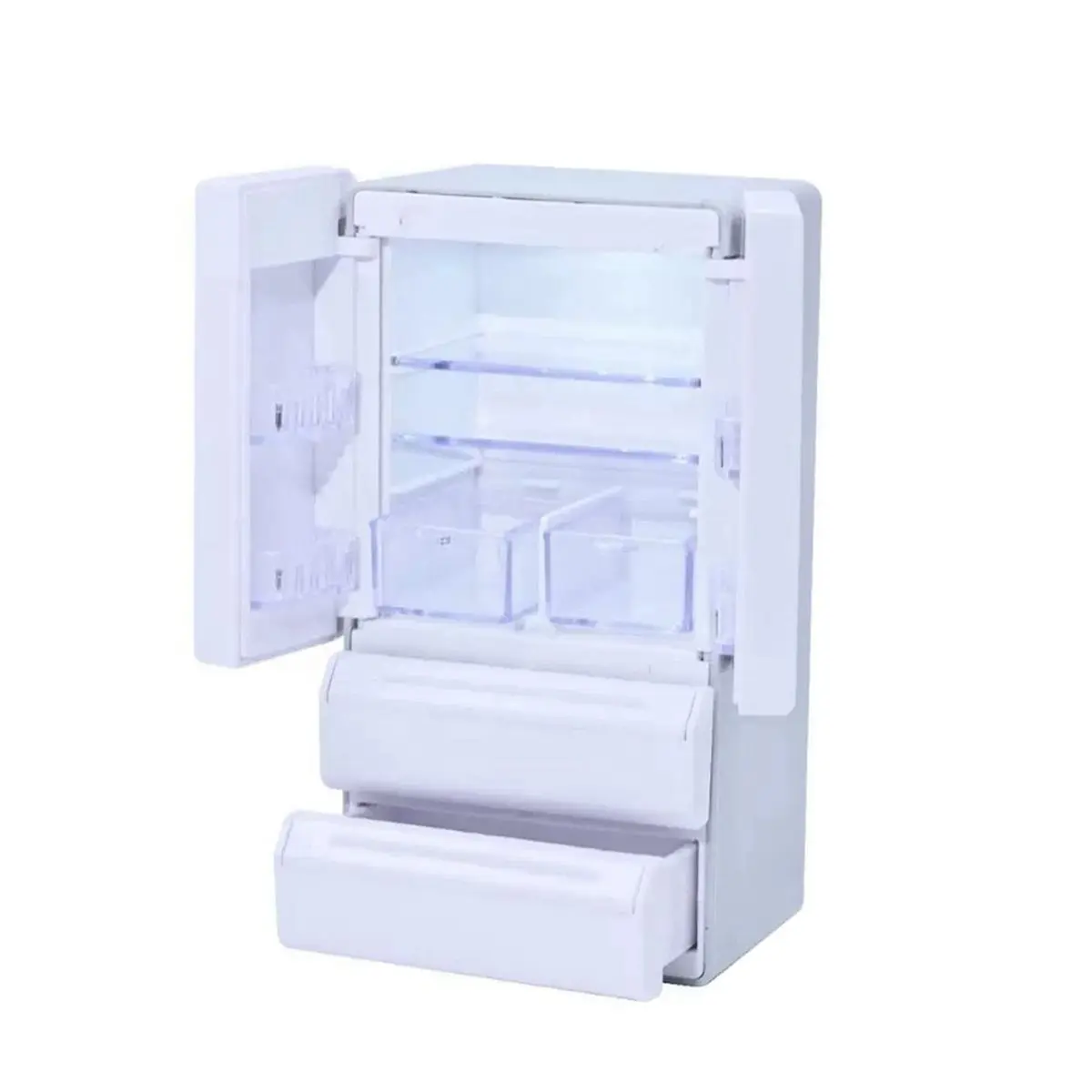 Compatible Light-Up Mini Double-Door Refrigerator 1:12 Scale Dollhouse Fridge, LED Miniature Kitchen Appliance Model