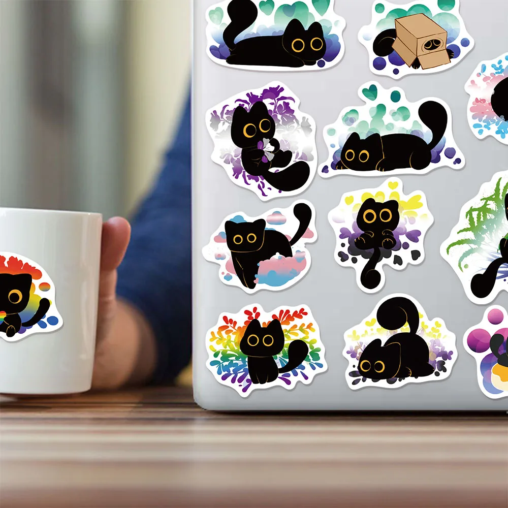 50PCS 자랑스러운 검은 고양이 재미 스티커 DIY 전화 케이스 노트북 컵 오토바이 방수 스티커