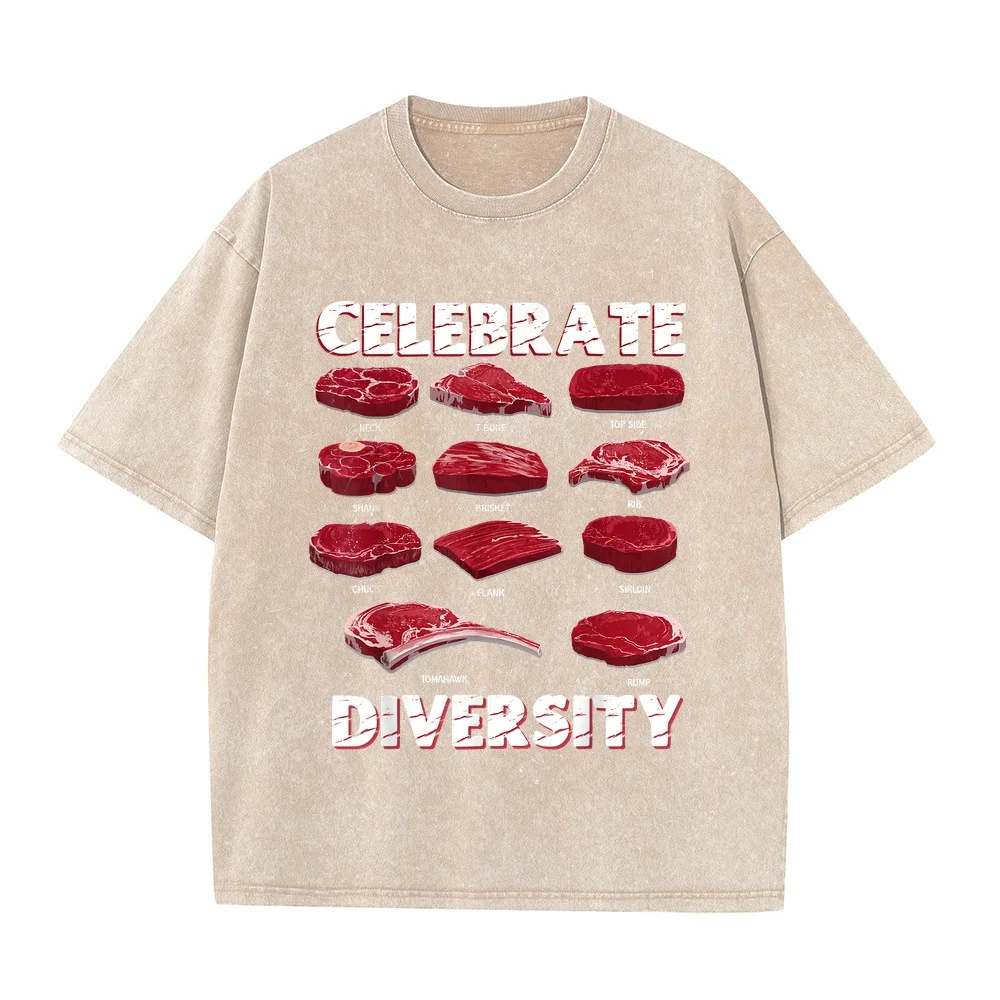 T-Shirt Celebrate Diversity Types Of Steak Lovers Meat Eater T Shirt Uomo Clothes Men's Luxury Brands Unisex Tee Summer Top