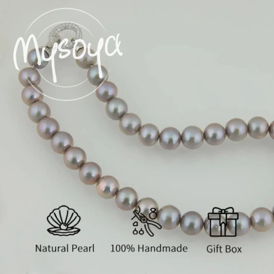 

MYSOYA 11-13mm Large Natural Gray Edison Pearl Necklace For Women And Men Gift Box Birthday Wedding Anniversary Jewelry Gift