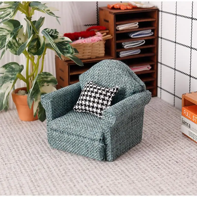 Dollhouse Couch with Pillow Models 1/12 Scale Dollhouse Miniature Sofa Arm Chair For Living Room Single Reading Chair Furniture view 3
