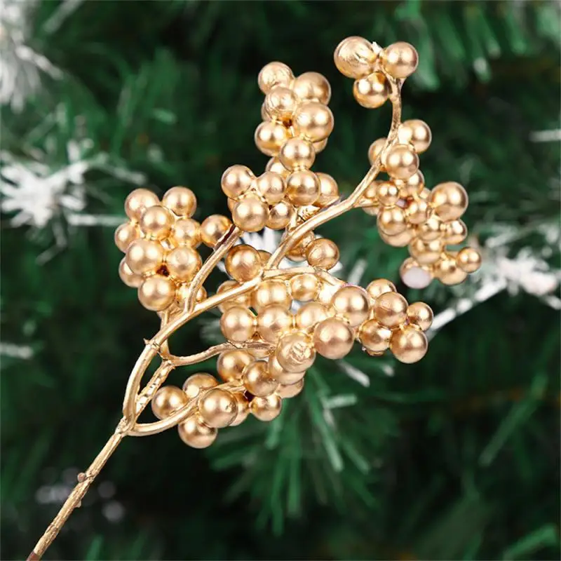 1PC 7Inch Christmas Glitter Berries Stems Artificial Christmas Picks for Christmas Tree Ornaments DIY Xmas Wreath Home Decor