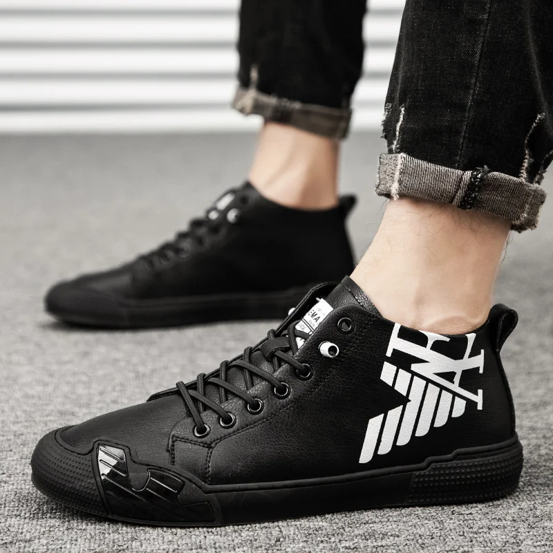 Coslony men shoes sneakers leather pu 2022 fashion trending Letter Black High top Men Comfortable Sport Shoes Men luxury brand