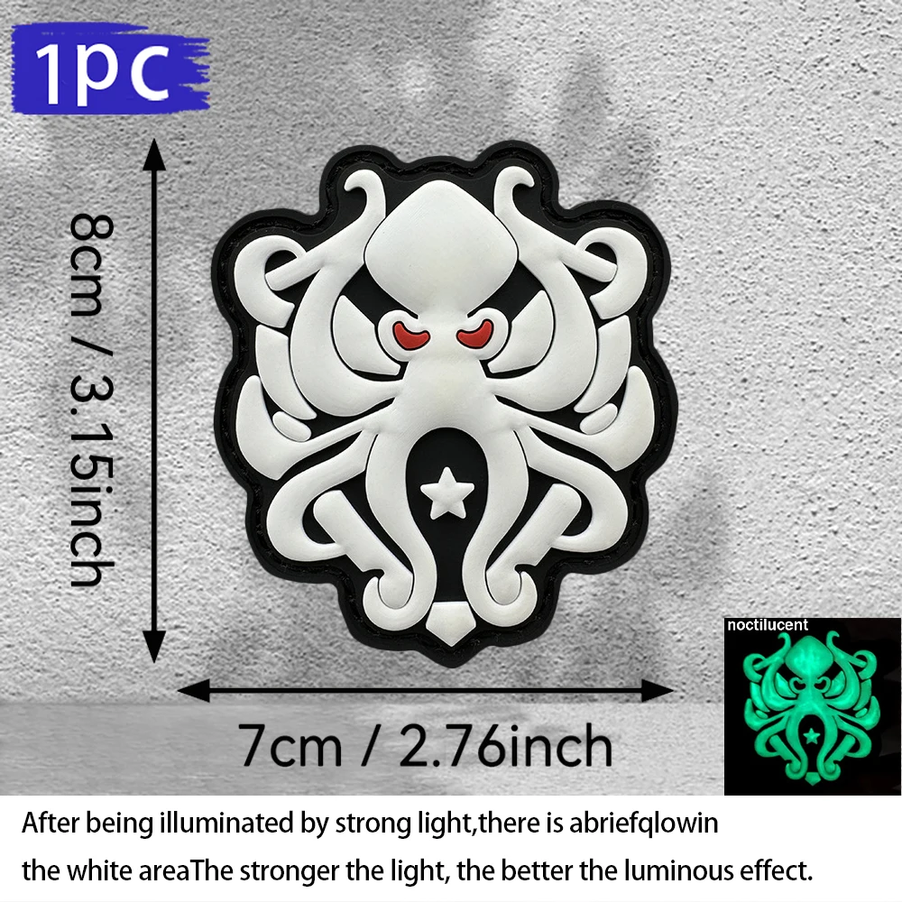 Creative Octopus Pattern Pvc Patch, Arm Badge, Decal, Badge with Glow-In-The-Dark Feature, Sun-Resistant, Non-Fading, Suitable for Bags, Clothing, and Packaging Decoration, Personalized Identification Patch, Includes Fleece Backing