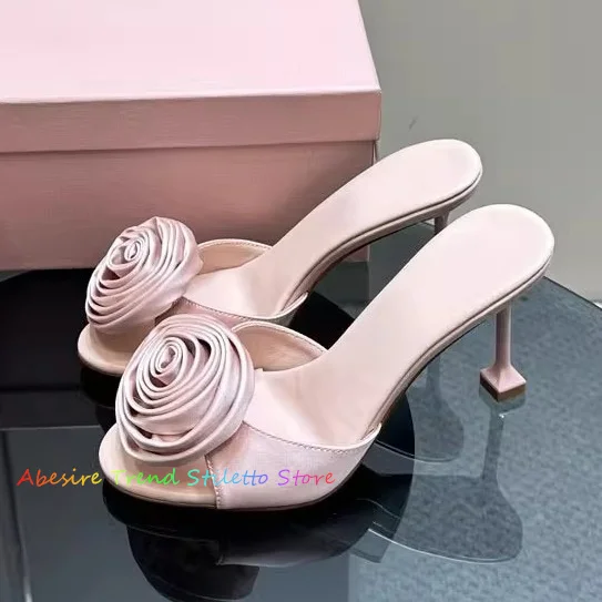 Pink Fairy Rose Blossom High Heel Sandals For Women's 2024 New Pink Peep Toe Strange Heel Slippers Ladies Elegent Dress Shoes