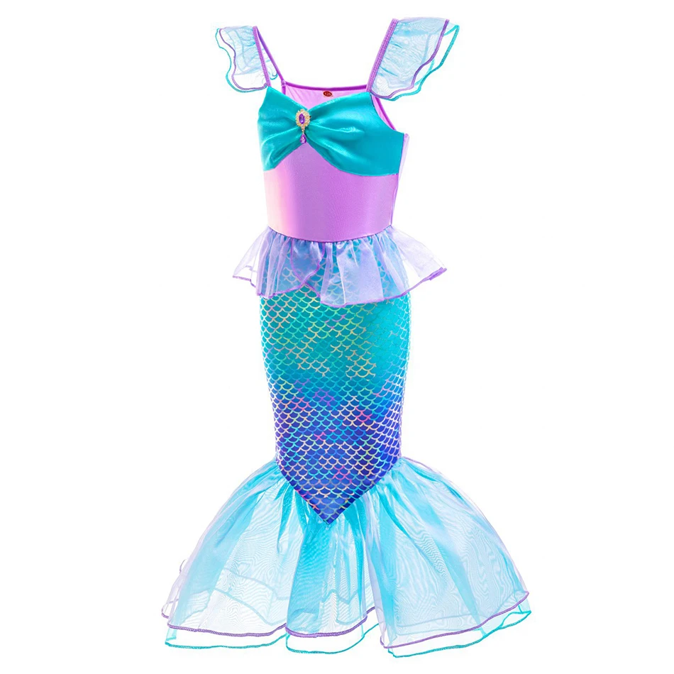 Falda de cola de pez de sirena para niños, vestido de princesa Cosplay de Ariel, disfraz de fiesta de Carnaval y Halloween para niñas, trajes de Festival de regalo de cumpleaños