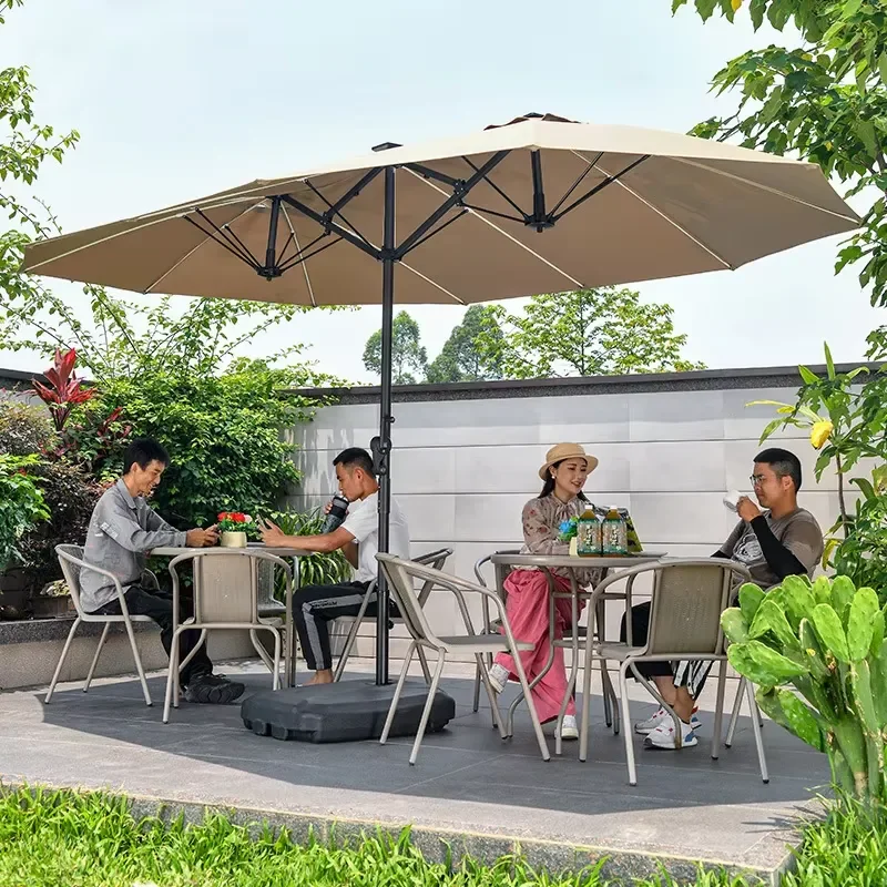 Large Outdoor Aluminum Steel Frame Courtyard Umbrella Waterproof Sunshade Beach Umbrella 3m Radius with Concrete Base Outdoor