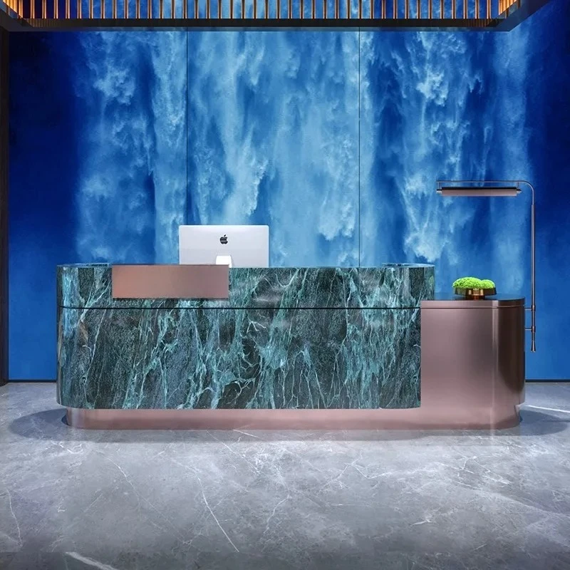 

Modern Reception Desk Simple Hotel Lobby Reception Desk Sales Office Green Rock Slab Bar Checkout Page Front Desk Customization