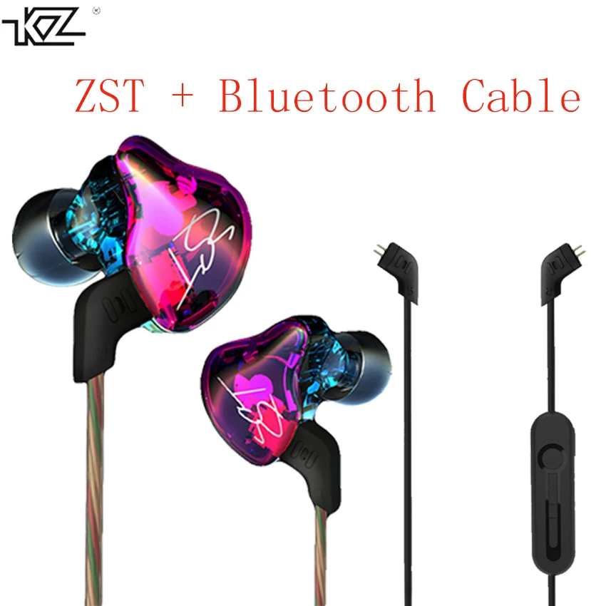 KZ ZST Hybrid Earphone Bluetooth+Wired 2 Cables Armature+Dynamic Drive HI-FI Bass Earphones for Sport Music Smart Phones Earbuds