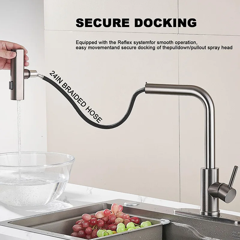 STARON Kitchen Faucets Pull Out Rotation Waterfall Stream Sprayer Head Sink Mixer Brushed Nickel Water Tap